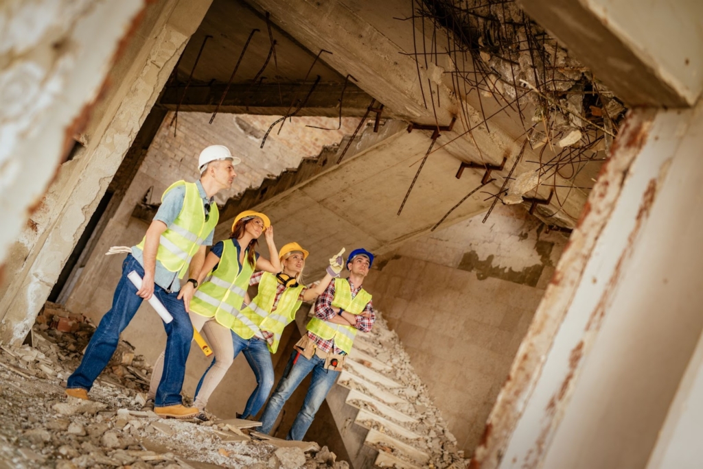 A team of architects is assessing the old building