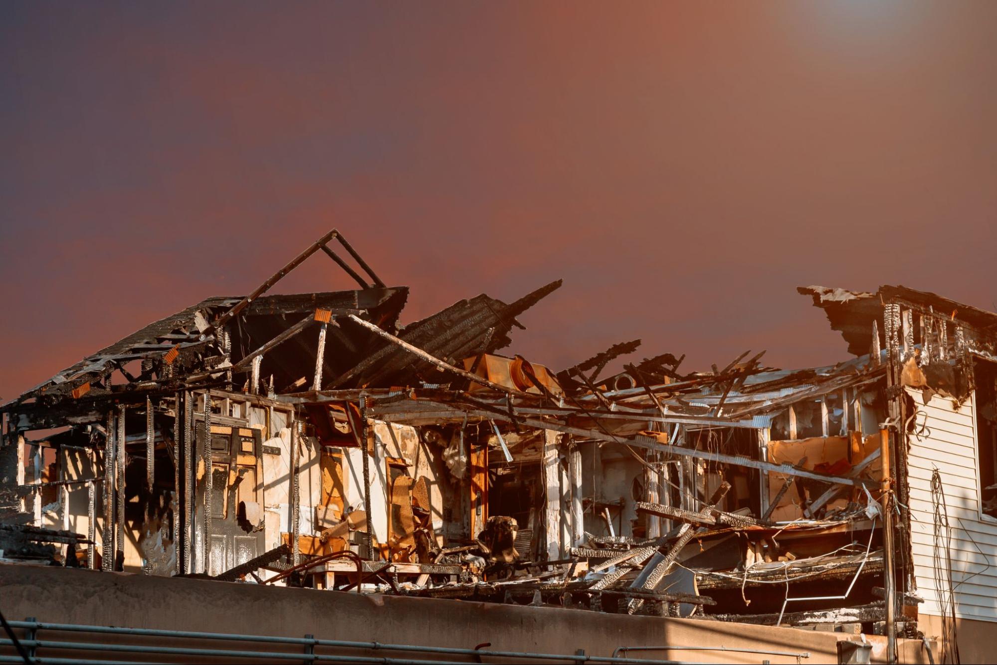 An image of a very fire-damaged home.